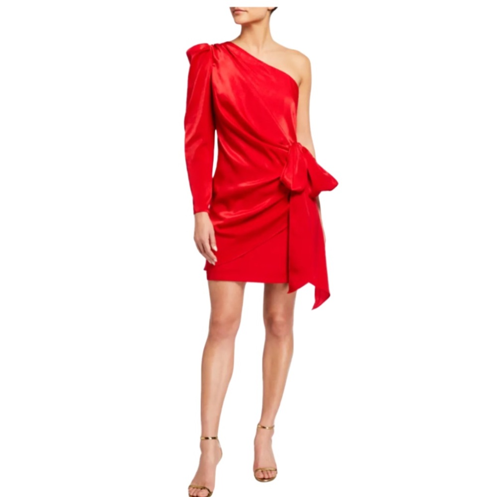 🆕 Aidan Maddox - CLASSIC RED One sided mini wrap dress with bow